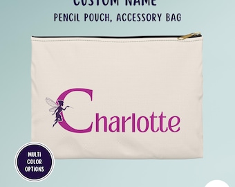 Personalized Fairy Pencil Case for Girls, Custom Name Accessory Pouch for Teens, Cute School Supplies Bag, Travel Pouch, Back to School Gift