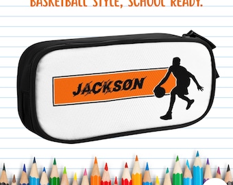 Personalized Basketball Pencil Organizer, Custom Name Case for Boys, School Supply Bag, Back to School Teen Gift Idea