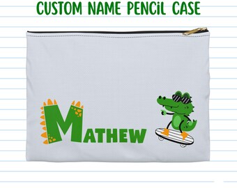 Cool Personalized Pencil Case for Kids, Alligator Fun Name Pouch, Crocodile School Supplies Bag, Travel or Snack Zipper Bag, Gift for Kids