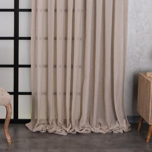 Extra Wide Linen Sheer Curtains for Living Room, Custom Size Drapery Panels for Bedroom, Rod Pocket, Linen Drapes, Sheer Curtain For Track