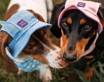 Soft linen dog sun hat, pet bucket hat with ear holes, adjustable puppy summer bonnet