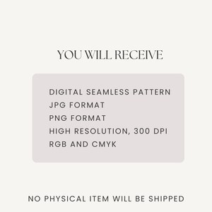 May include: Digital seamless pattern in JPG and PNG format. High resolution, 300 DPI. RGB and CMYK color modes. No physical item will be shipped.