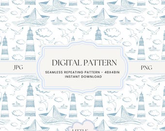 Nautical Toile Seamless Pattern: Blue Nursery Design (Digital Download)