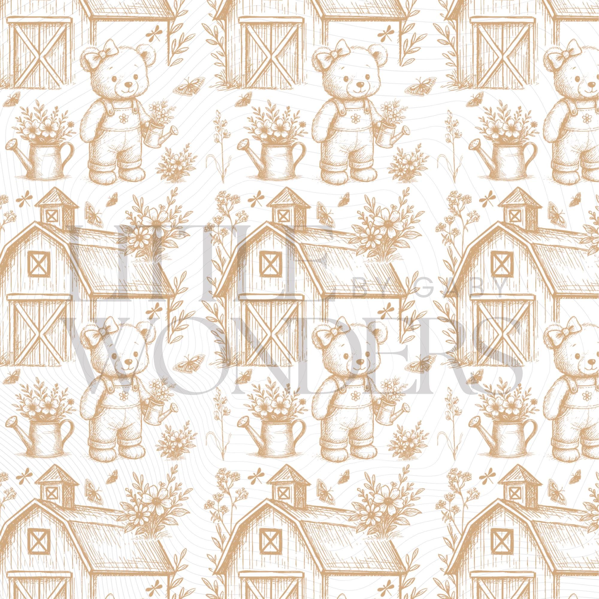 専用ページ2 Farmhouse Teddy Bear Seamless Pattern, Hand Drawn Nursery Pattern
