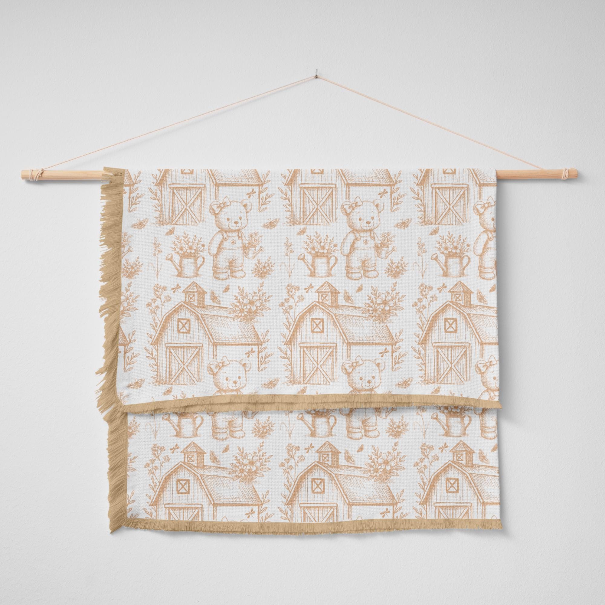 Farmhouse Teddy Bear Seamless Pattern, Hand Drawn Nursery Pattern