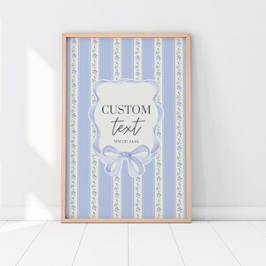 Blue Bow Crest Nursery Print: Watercolor Floral Monogram (Digital Download)