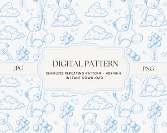 Patroon blauwe teddybeer: naadloos kinderkamerontwerp voor babyjongens (digitale download)