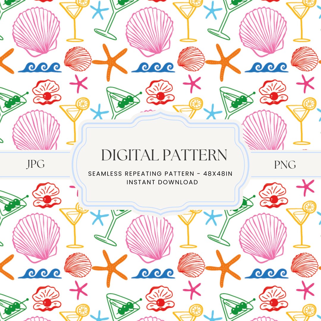 Mediterranean Summer Seamless Pattern: Coastal Beach Digital Paper (PNG ...