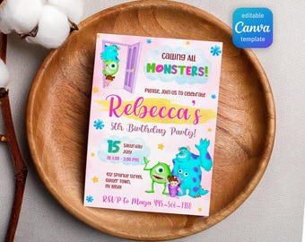 Monster birthday Invitation, printable Monsters University template, Editable monster inc evite halloween boo-day party, 1st Birthday Invite