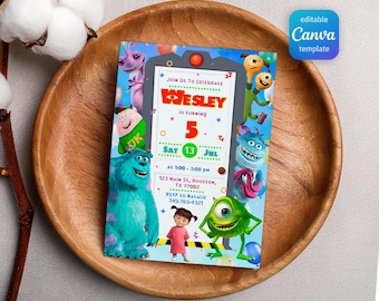 Monster birthday Invitation, printable Monsters University template, Editable monster inc evite halloween boo-day party, 1st Birthday Invite