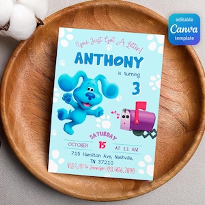 Blues Clues Printable bearbeitbare Einladung, Welpen Geburtstag einladen junge Mädchen, Welpe Einladung, Instant Download, Paw-ty einladen Vorlage