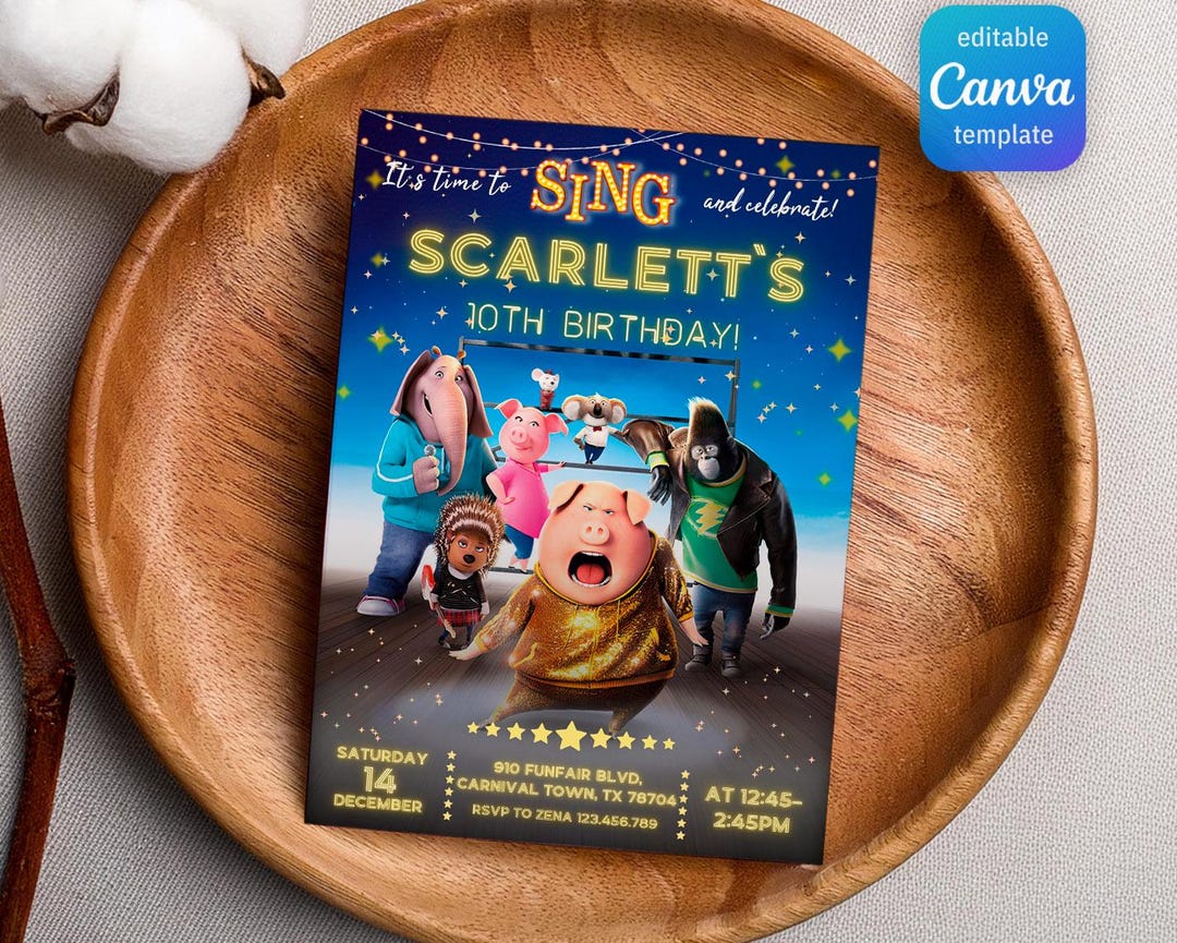 Editable Singer Invitation, Printable Sing 2 Birthday Invitation ...