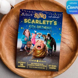 Editable singer invitation, Printable Sing 2 Birthday Invitation, karaoke girl birthday invite,Instant Download, music birthday party