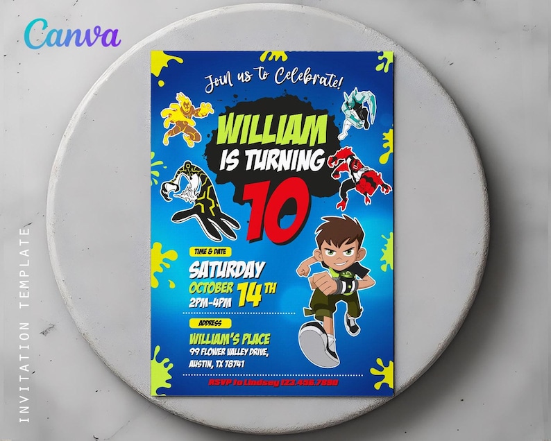 Ben 10 Birthday Invitation, Ben Ten Printable Invitation, Ben10 Party ...