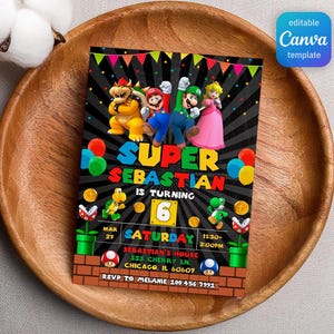 Mario Bros Einladung, Geburtstag einladen junge Mädchen, Super Mario Film Einladung, Instant Download, Videospiel Geburtstag einladen Vorlage