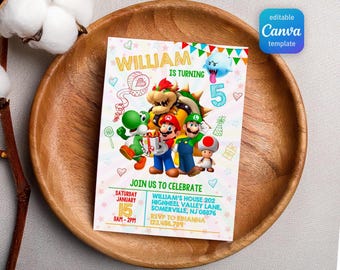 Mario bros invitation, Birthday Invite boy girl, Super mario movie invitation, Instant Download, video game Birthday Invite template