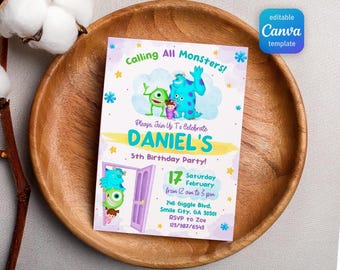 Monster birthday Invitation, printable Monsters University template, Editable monster inc evite halloween boo-day party, 1st Birthday Invite
