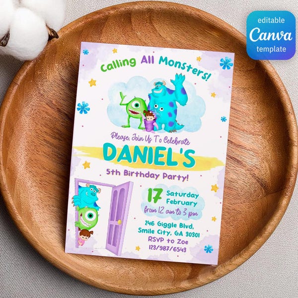 Monster birthday Invitation, printable Monsters University template, Editable monster inc evite halloween boo-day party, 1st Birthday Invite