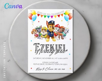 Printable Paw-ty Editable Invitation, puppies Birthday Invite boy girl, puppy party, Instant Download, paw kids Birthday Invite template