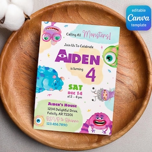 Monster birthday Invitation, printable Monsters University template, Editable monster inc evite halloween boo-day party, 1st Birthday Invite