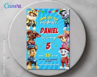 Printable Paw-ty Editable Invitation, puppies Birthday Invite boy girl, puppy party, Instant Download, paw kids Birthday Invite template