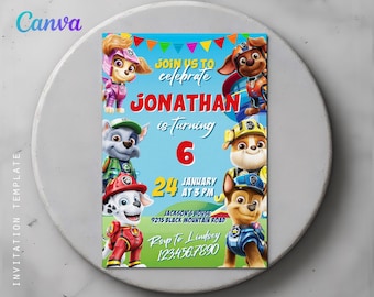 Printable Paw-ty Editable Invitation, puppies Birthday Invite boy girl, puppy party, Instant Download, paw kids Birthday Invite template