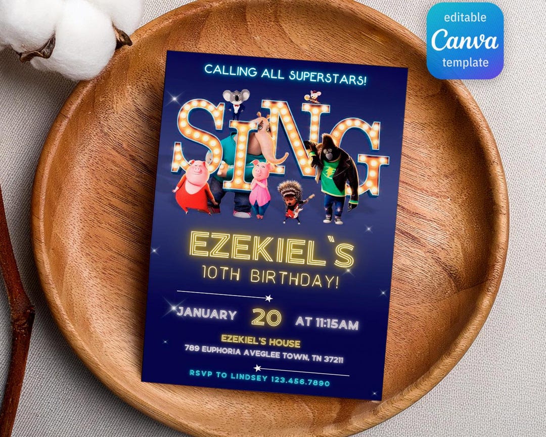 Editable Singer Invitation, Printable Sing 2 Birthday Invitation ...