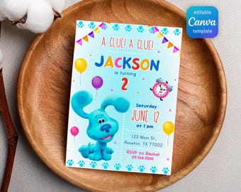 Blues Clues Printable Editable Invitation, puppies Birthday Invite boy girl, puppy invitation, Instant Download, Paw-ty Invite template