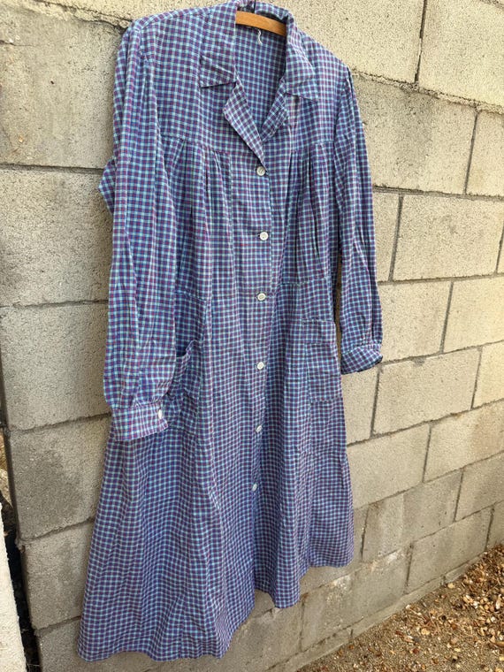French 50's cotton plaid smock dress - image 6