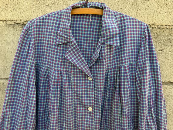 French 50's cotton plaid smock dress - image 2
