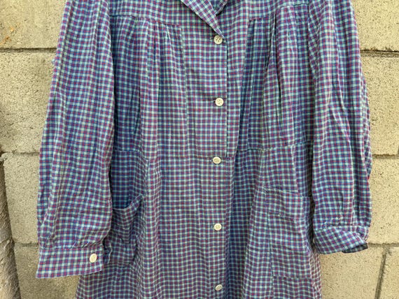 French 50's cotton plaid smock dress - image 3