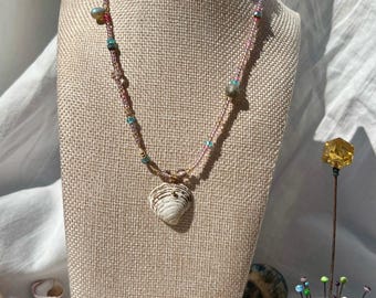 Ocean Fairy Shell Choker – Vintage Beads, Handmade Pendant
