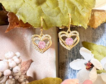 18k Gold Herz Huggie Ohrringe: Cubic Zirkonia Ohrhänger
