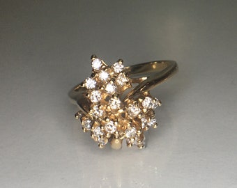 Vintage Diamond Cocktail Ring with 23 Diamonds - 0.50 Carat As New - 14K Yellow Gold