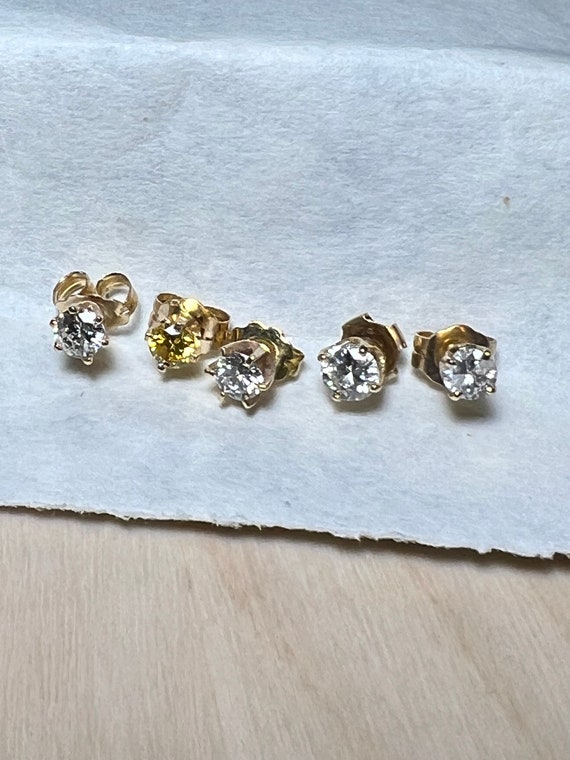 Five Diamond Studs in 14K Yellow Gold - Single St… - image 2
