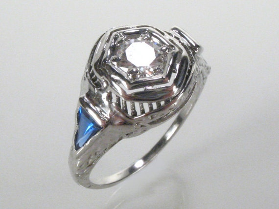 Art Deco Diamond And Sapphire (SYNTHETIC  SAPPHIR… - image 4
