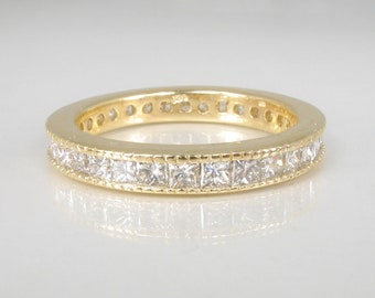 Princess Cut Diamond Eternity Ring - Anniversary Ring - 1.60 Cts TW Channel Set Diamonds - Appraisal included USD 3725.00 - Size 6.75