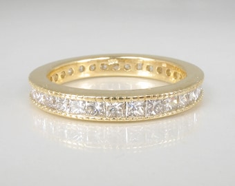 Anillo de eternidad con diamantes de talla princesa - Anillo de aniversario - Diamantes engastados en canal de 1,60 cts TW - Tasación incluida USD 3725,00 - Talla 6,75