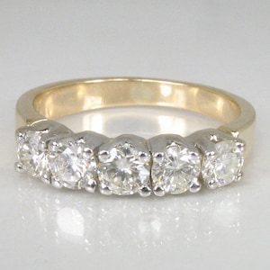 Vintage Five Diamond Womens Wedding Ring 14K Yellow & White Gold 0.81 Carats Diamond Total Weight GIA Grad Gemologist Appraisal 2255.0 USD