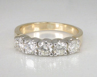 Vintage Five Diamond Womens Wedding Ring 14K Yellow & White Gold 0.81 Carats Diamond Total Weight GIA Grad Gemologist Appraisal 2255.0 USD