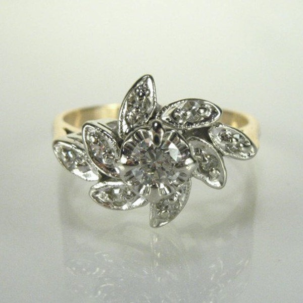 14K Gold Diamond Cocktail Ring - 0.20 Carat Total Weight - Vintage