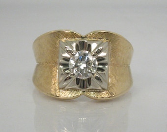 Vintage 14K Two-Tone Gold Diamond Solitaire Ring – 0.50 Carat, 1960s Style