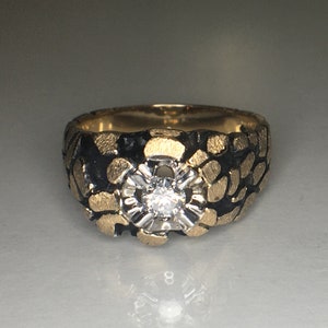 Awesome Gents Diamond 14K Yellow Gold and Jewelry Ink Diamond Ring - 8.5 Grams 14K!!