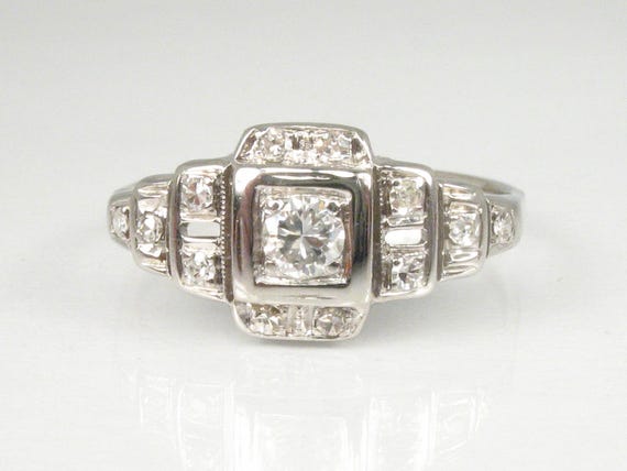 Antique Style Multi-Diamond Engagement Ring In 14… - image 1