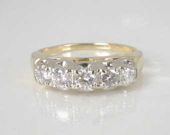 Vintage Diamond Wedding Ring - Mid-Century 14K Gold Mid-Century 0.50 Carats Diamond Total Weight - Women's Size 5.5 Fine Vintage