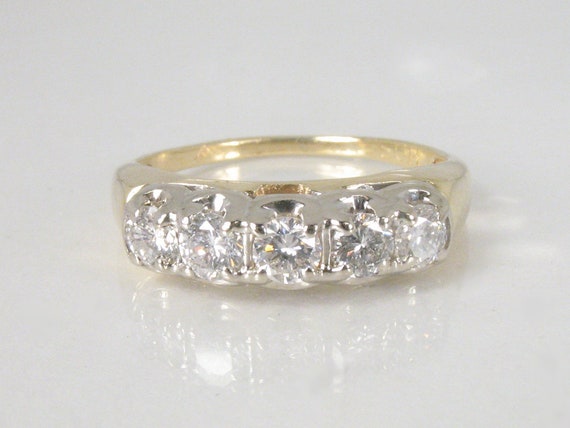 Vintage Diamond Wedding Ring - Mid-Century 14K Gold Mid-Century 0.50 Carats Diamond Total Weight - Women's Size 5.5 Fine Vintage