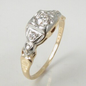 Antique Old European Cut Diamond Engagement Ring Two Tone 14K Yellow And White Gold 0.30 Carats Gorgeous and Unique image 5