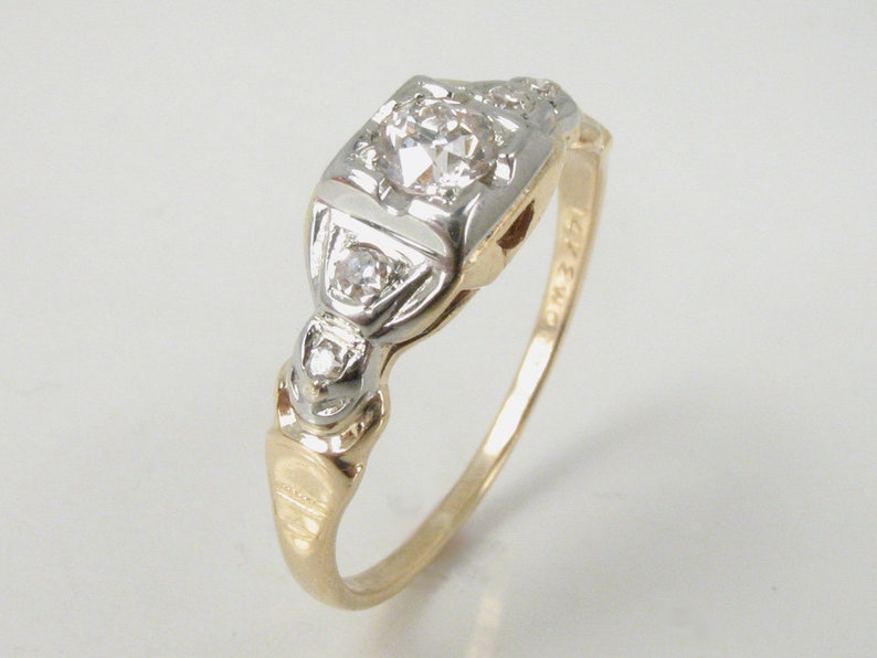 Antique Old European Cut Diamond Engagement Ring Two Tone 14K Yellow And White Gold 0.30 Carats Gorgeous and Unique image 5