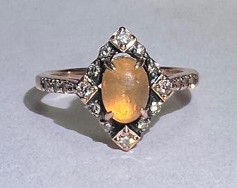 LeVian Estate Vintage Opal and Brown Diamond Ring in 14K Yellow Rose Gold