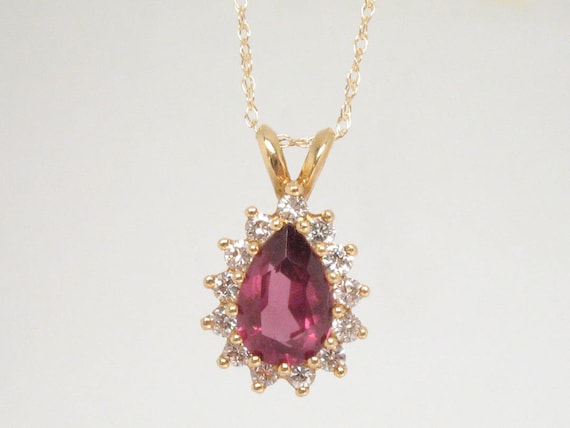 Purple Pink Pear Shape Garnet With Round Diamond … - image 1